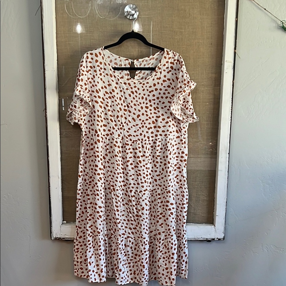 Dress Stylish Boutique White and Brown Polka Dot Dress